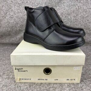 ✅Womens 6W Joseph Stewart VERMONT Black Leather Ankle Boots Hook N' Loop Lined